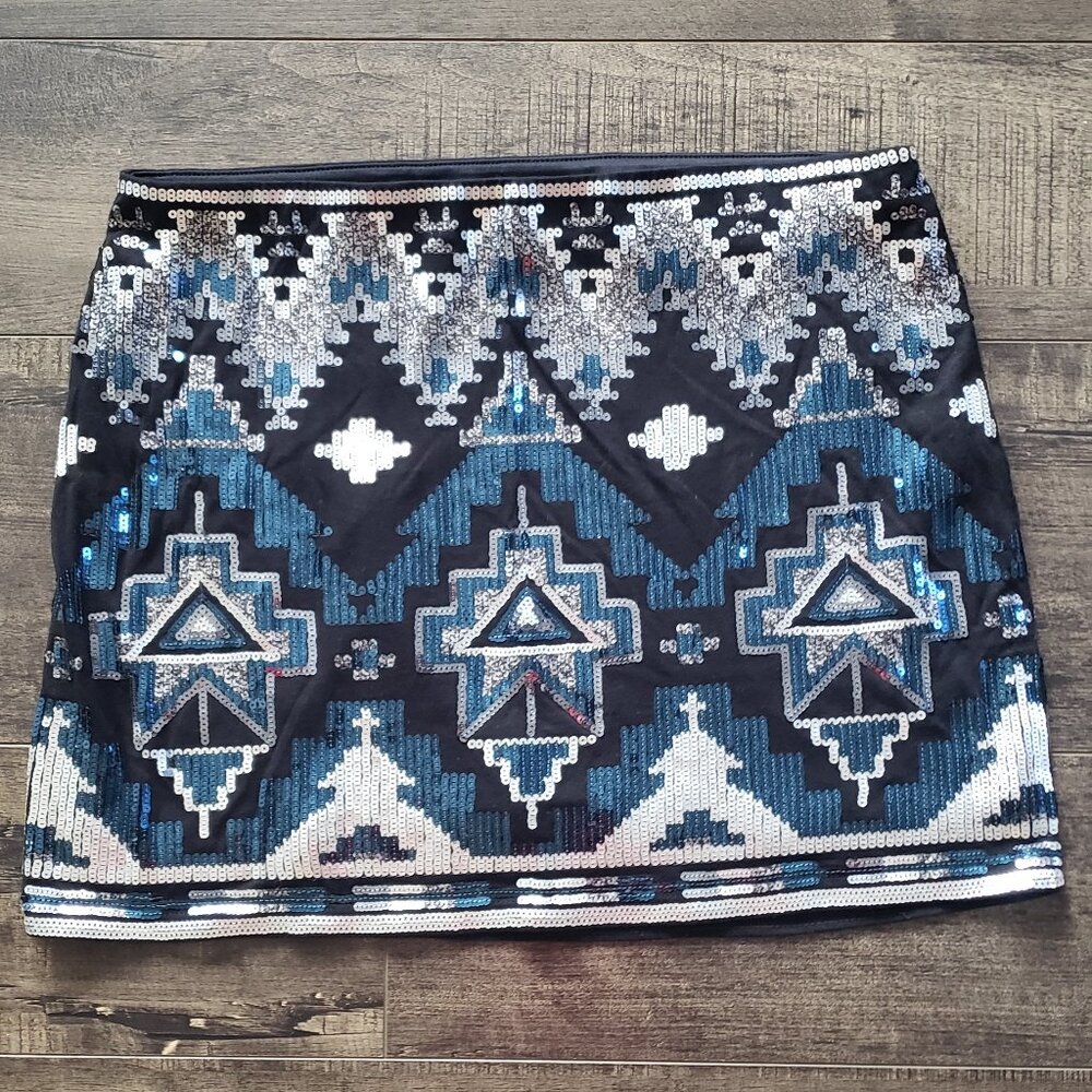 Express Aztec Western Sequin Mini Skirt Size Small